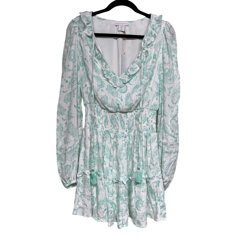 HOUSE OF HARLOW‎ 1960 Mini Dress Mint Green Paisley Smocked Women’s Size Small